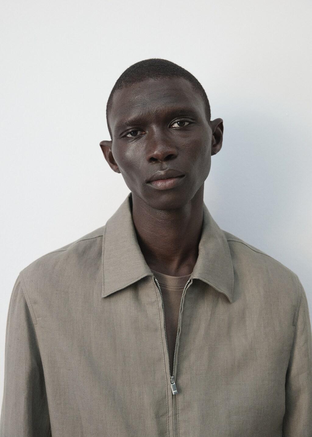 Brown 100% Linen Jacket With Pockets, Medium Brown, large image number 6