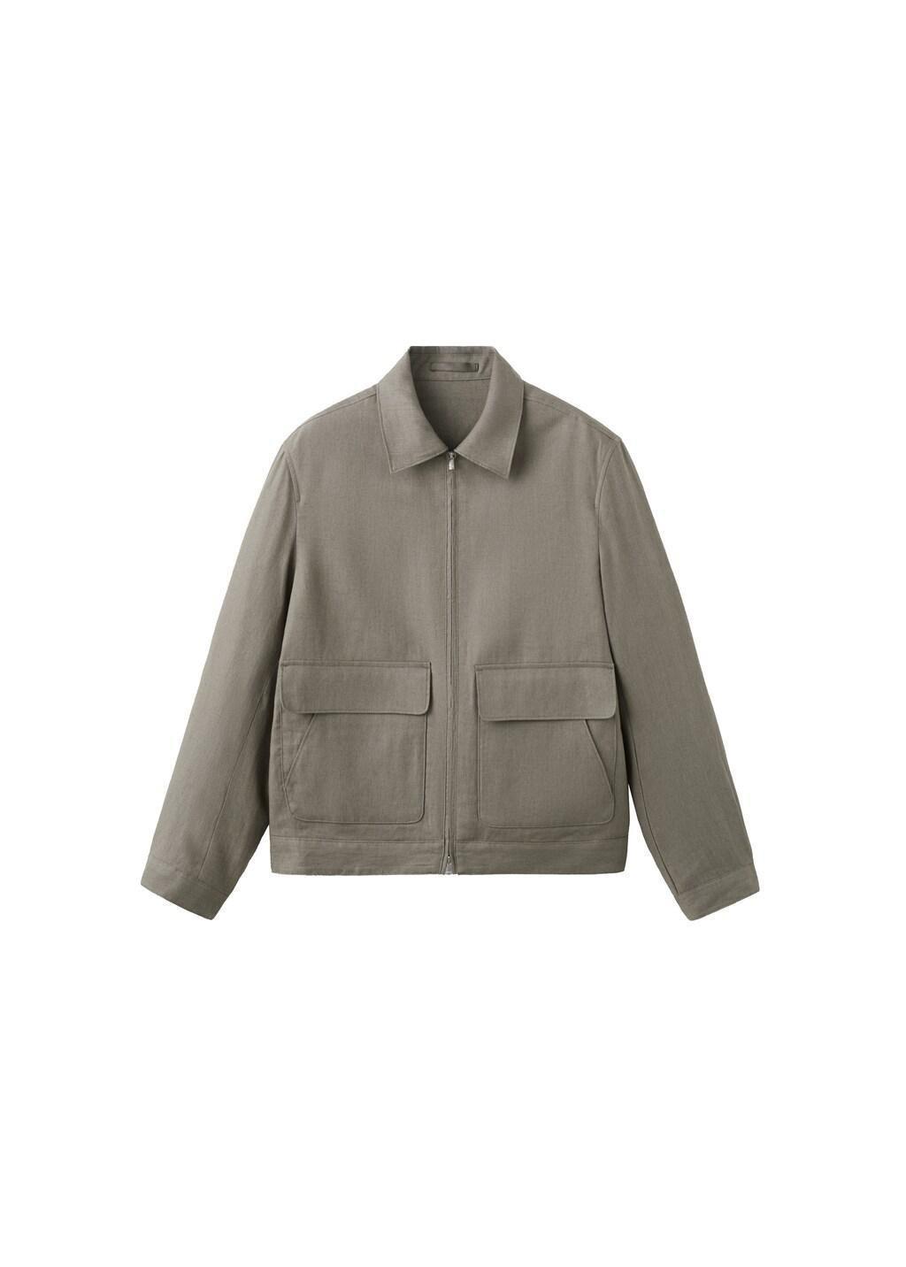 Brown 100% Linen Jacket With Pockets, Medium Brown, large image number 7