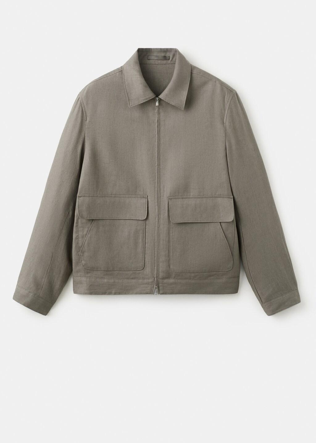 Brown 100% Linen Jacket With Pockets, Medium Brown, large image number 8