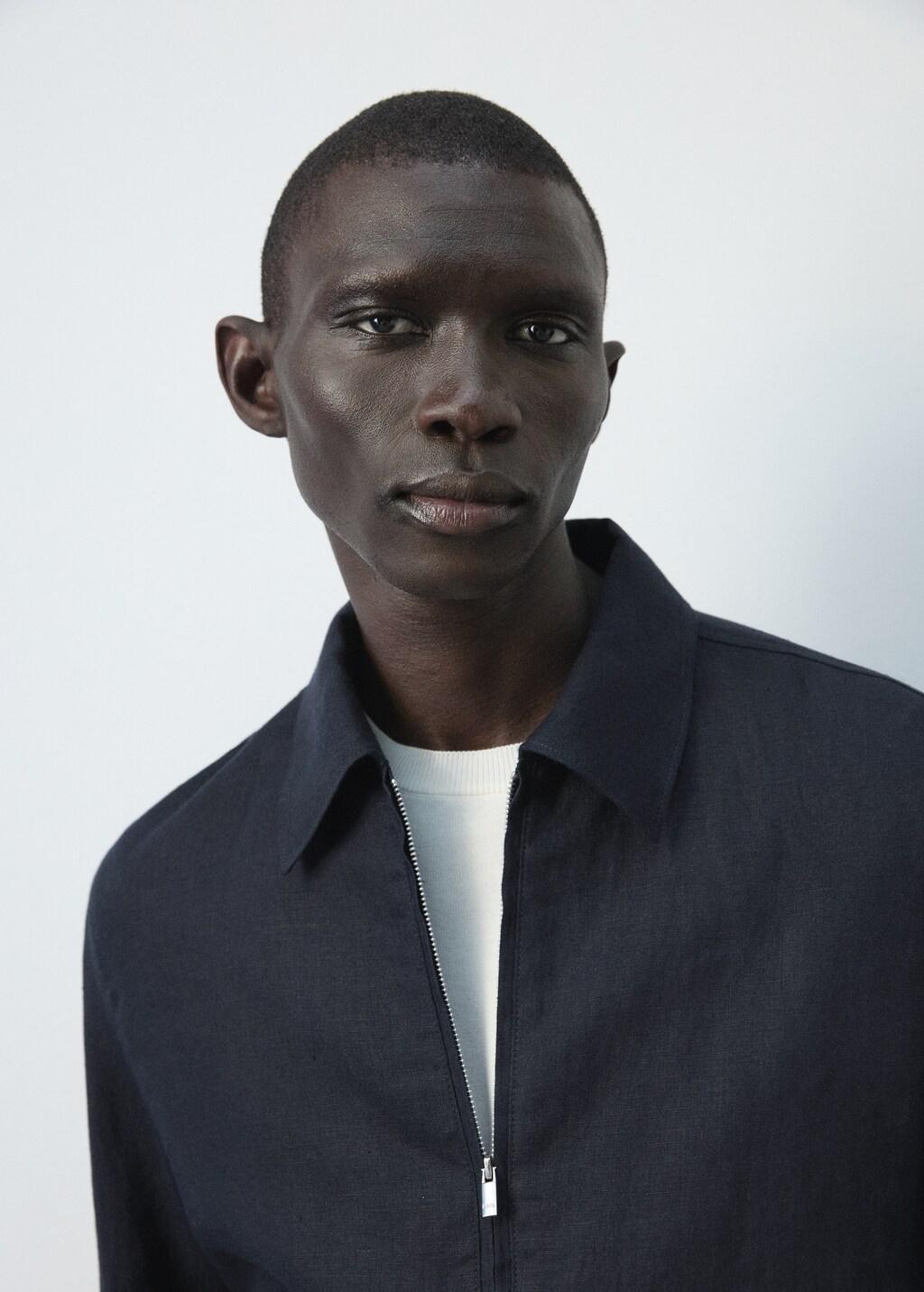 Navy Linen Jacket With Pockets, Navy, large image number 4