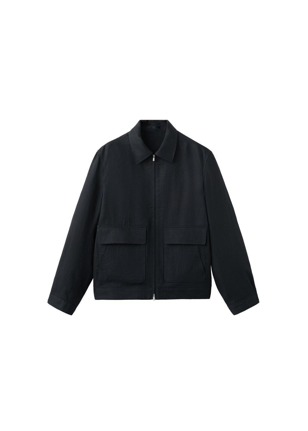 Navy Linen Jacket With Pockets, Navy, large image number 7