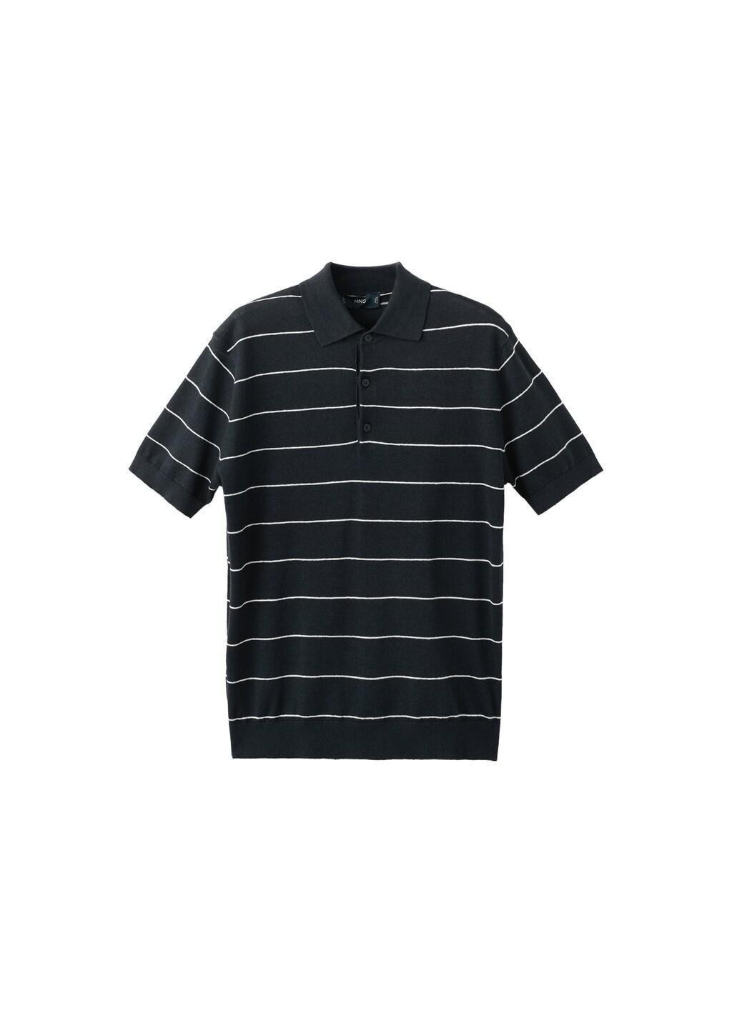 Navy Linen Blend Striped Polo Shirt, Navy, large image number 7