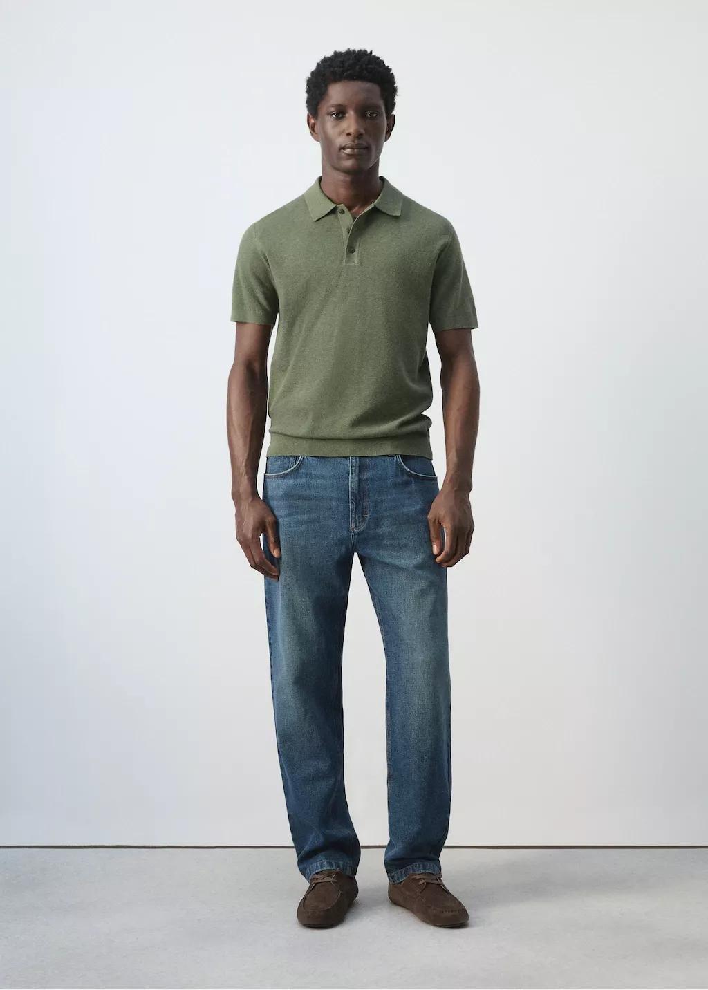 Green Fine Knit Polo Shirt With Microstructure, Medium Green, large image number 0