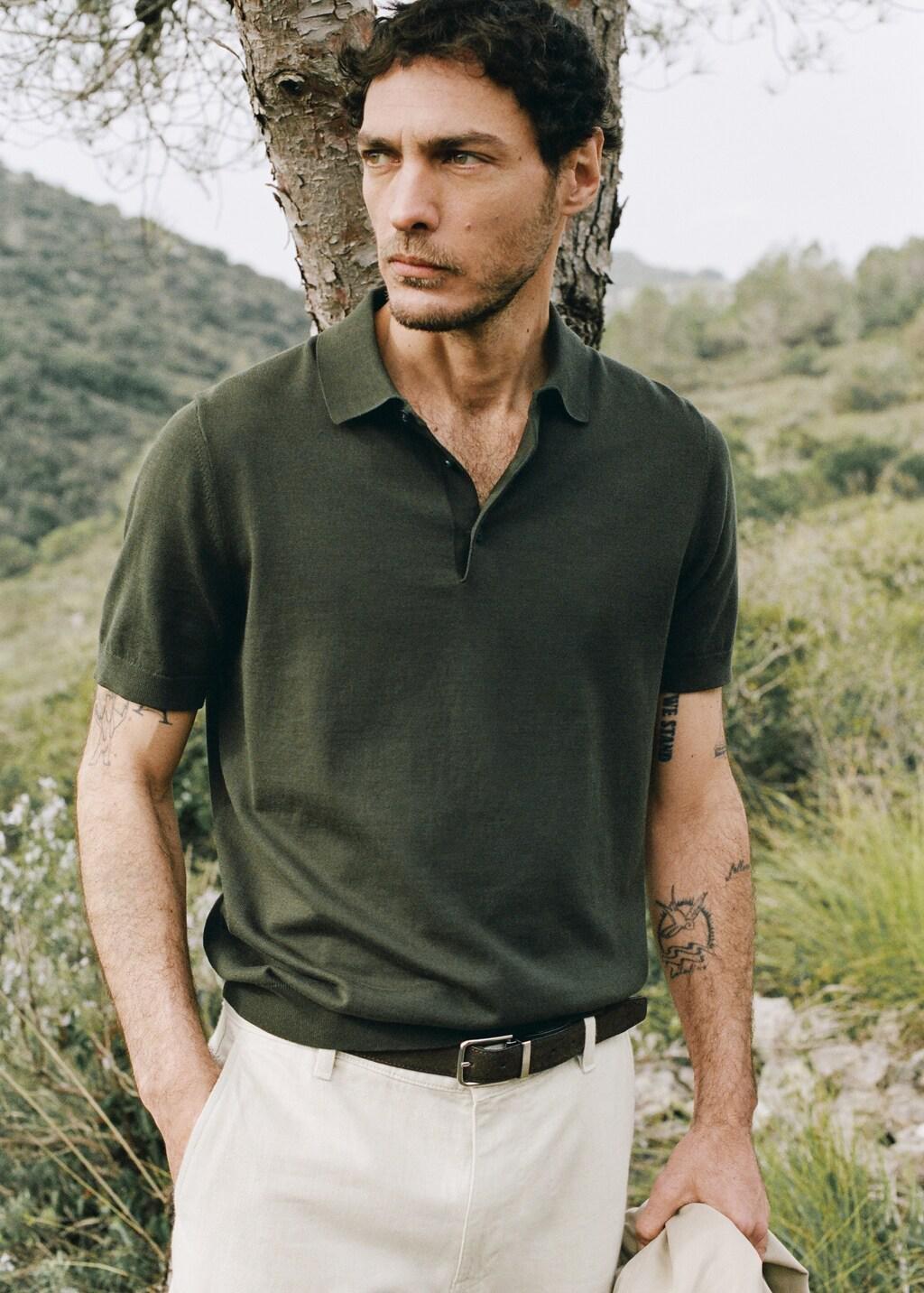 Green Fine Knit Polo Shirt With Microstructure, Medium Green, large image number 6
