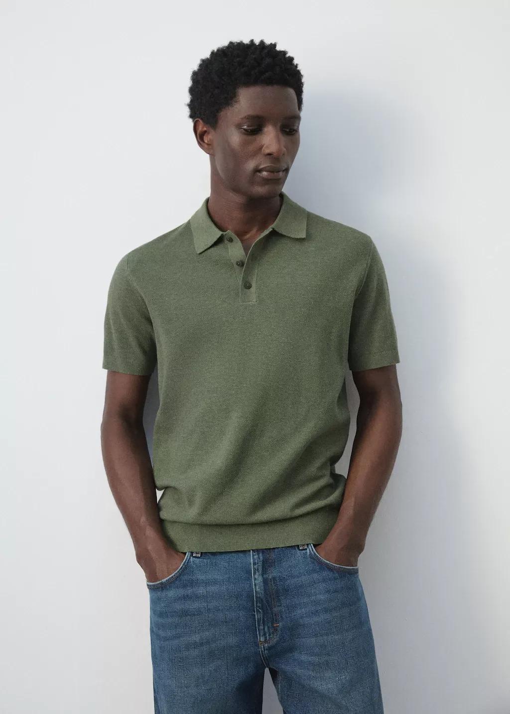 Green Fine Knit Polo Shirt With Microstructure, Medium Green, large image number 7