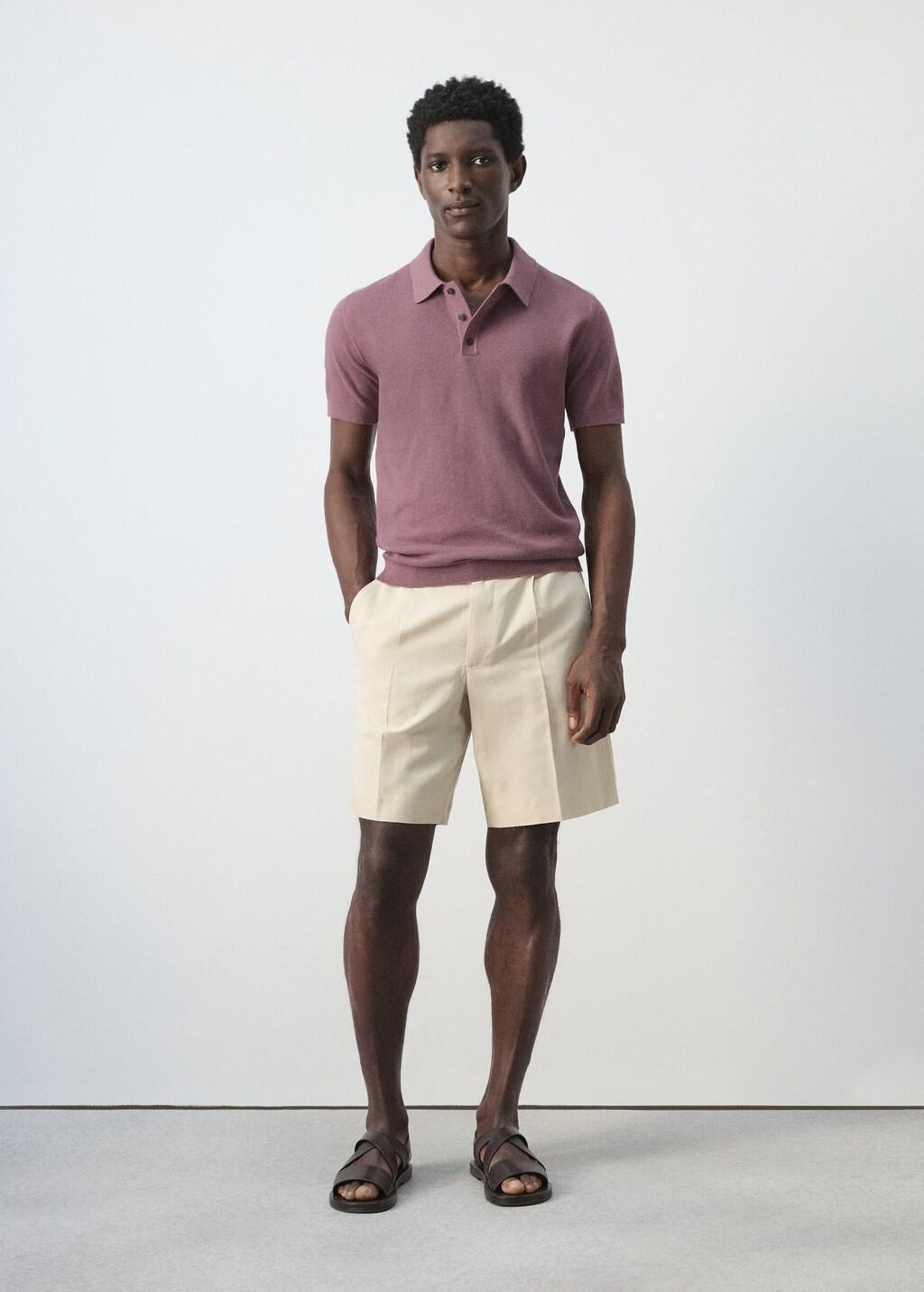 Purple Fine Knit Polo Shirt With Microstructure, Dark Purple, large image number 0