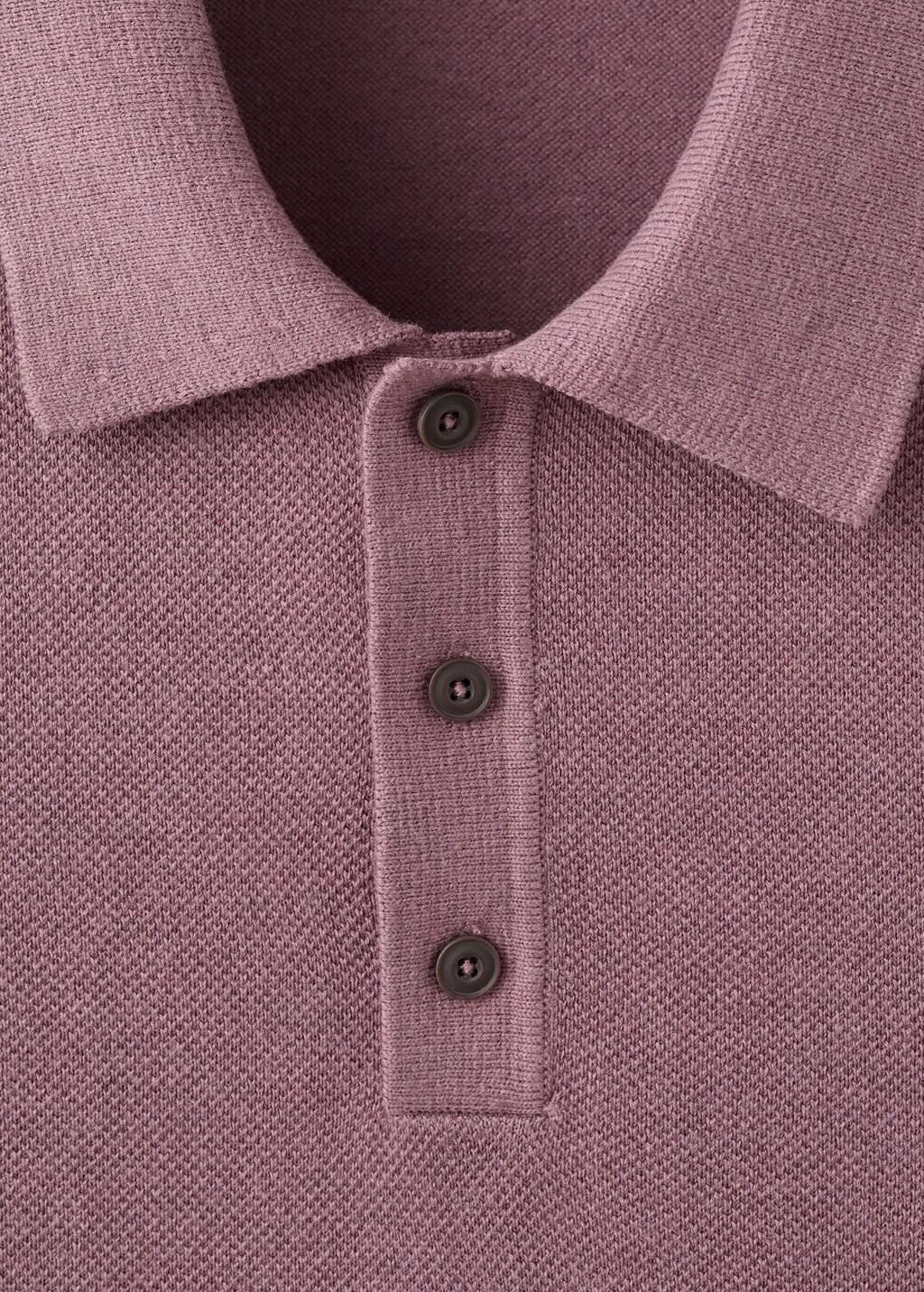 Purple Fine Knit Polo Shirt With Microstructure, Dark Purple, large image number 1