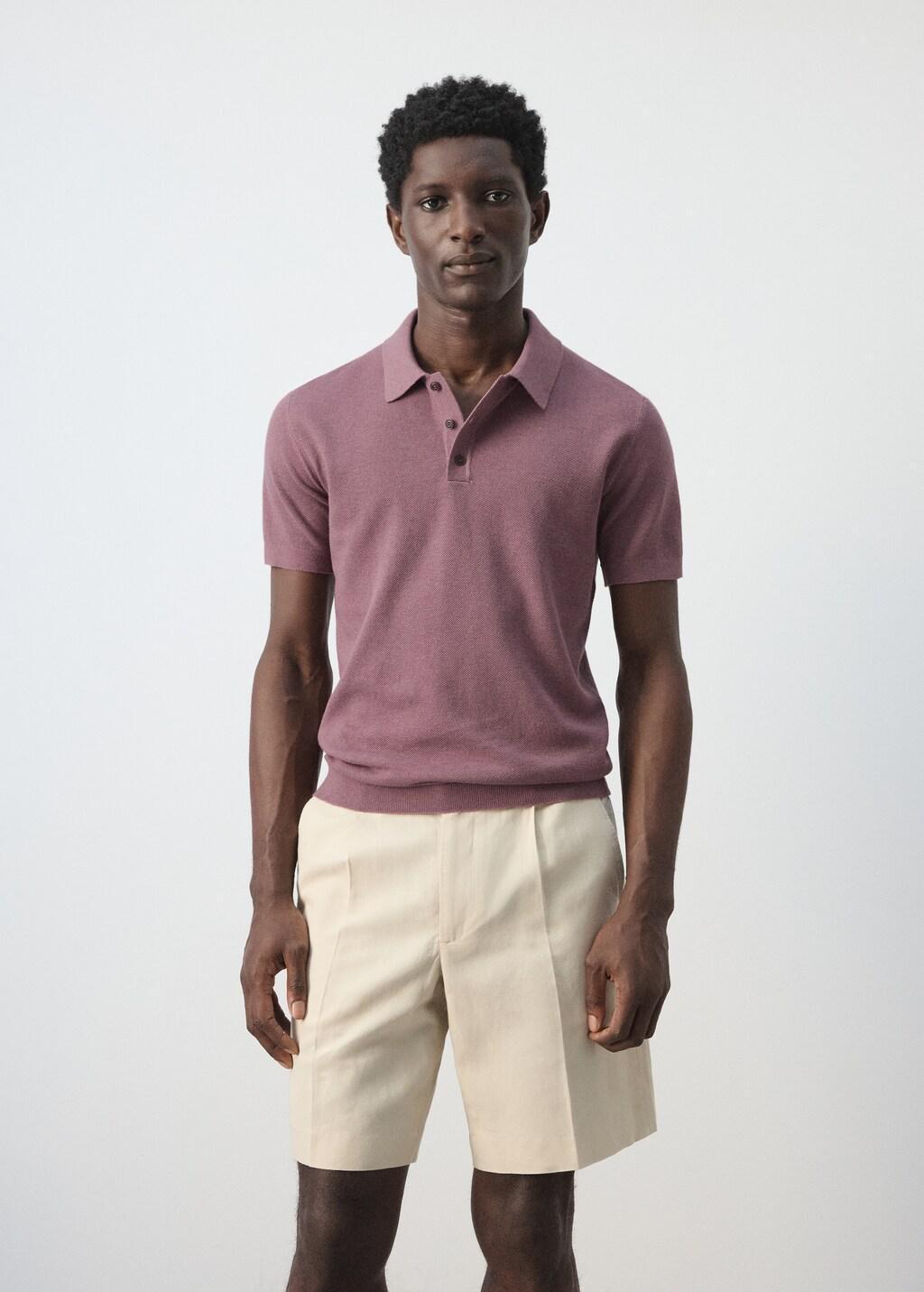 Purple Fine Knit Polo Shirt With Microstructure, Dark Purple, large image number 3