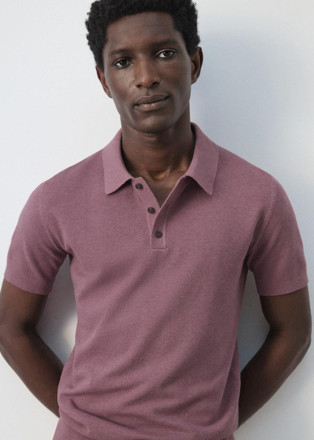 Purple Fine Knit Polo Shirt With Microstructure, Dark Purple, large image number 4