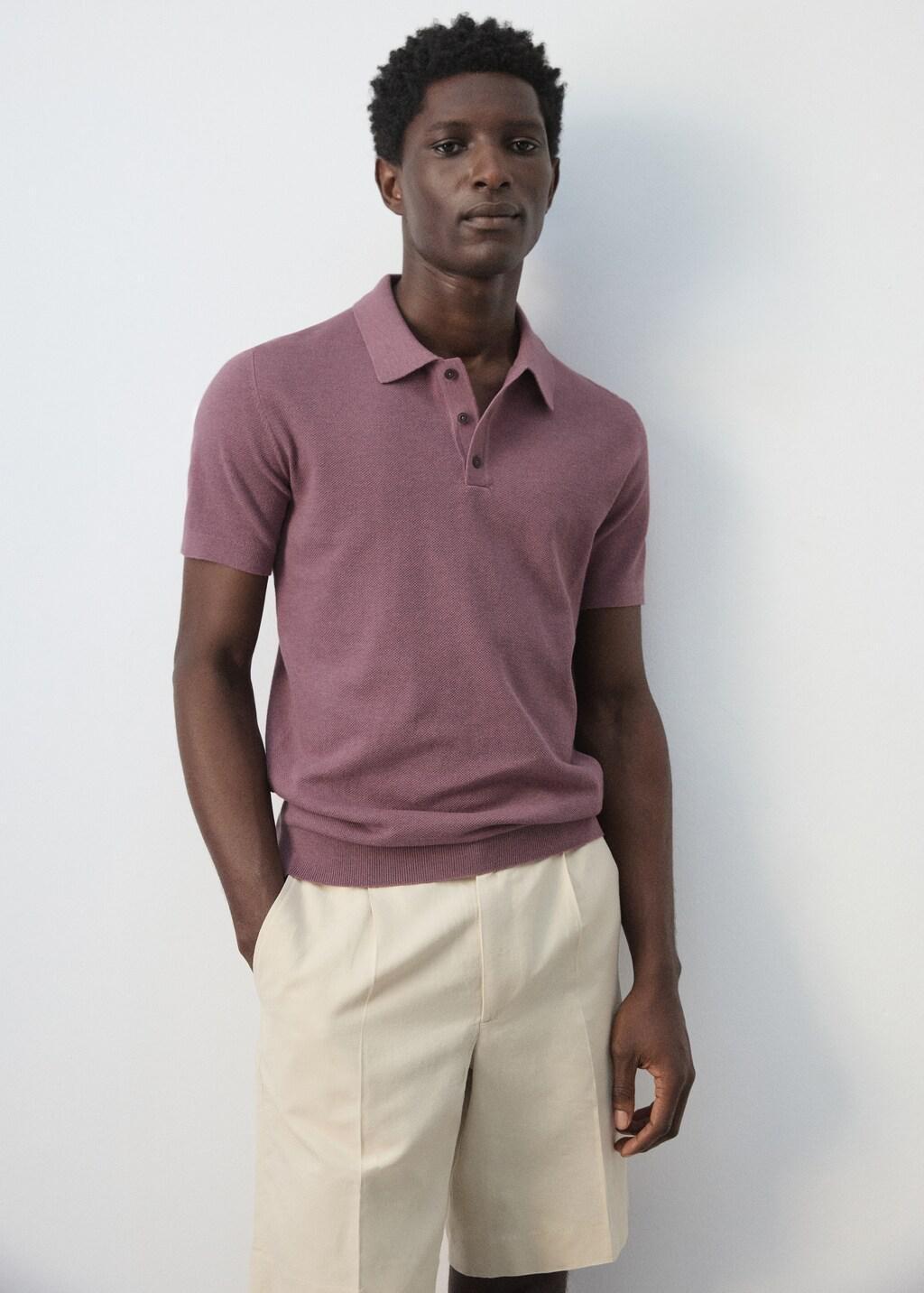 Purple Fine Knit Polo Shirt With Microstructure, Dark Purple, large image number 6