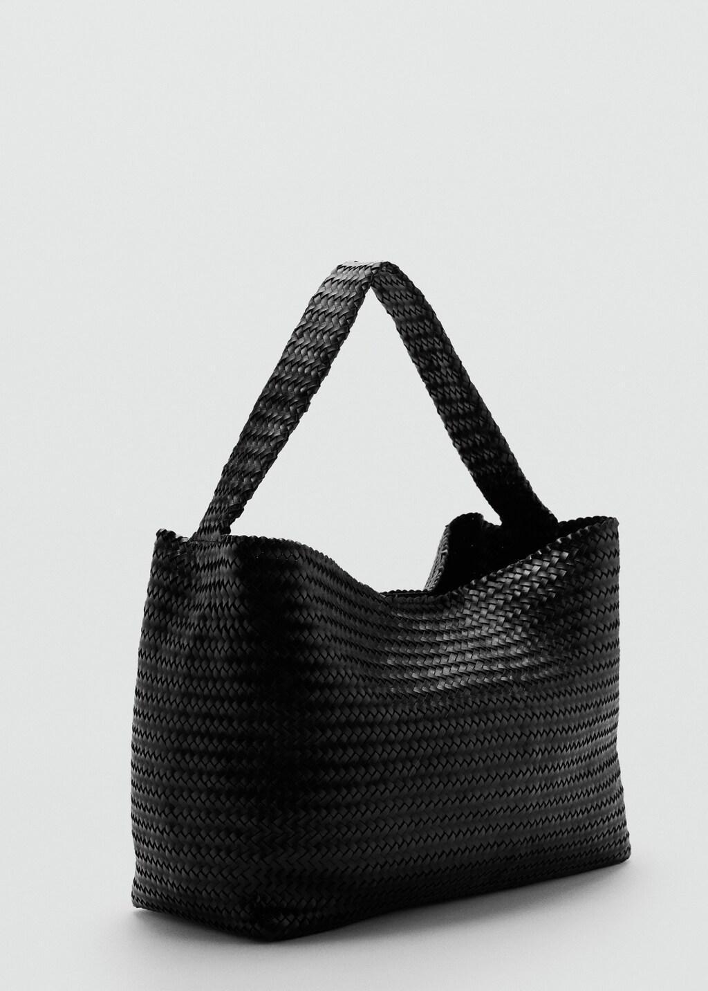Black Medium-Sized Braided Leather Bag, Black, large image number 1