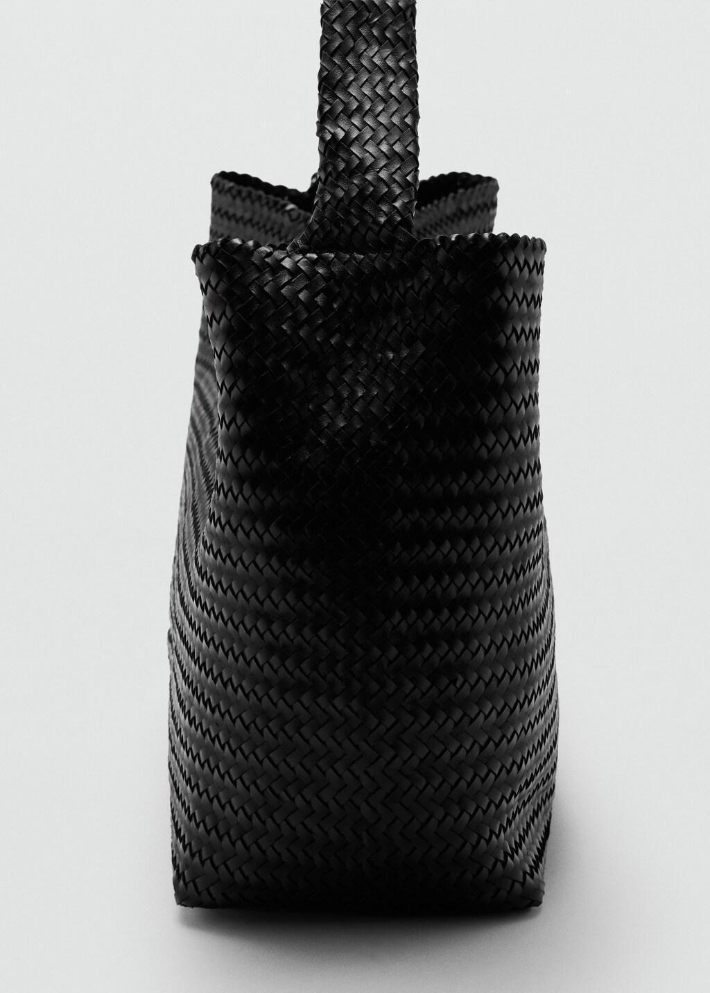 Black Medium-Sized Braided Leather Bag, Black, large image number 2