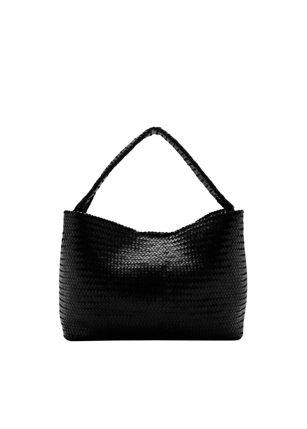 Black Medium-Sized Braided Leather Bag, Black, large image number 3
