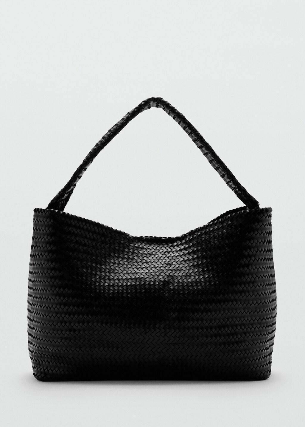 Black Medium-Sized Braided Leather Bag, Black, large image number 4
