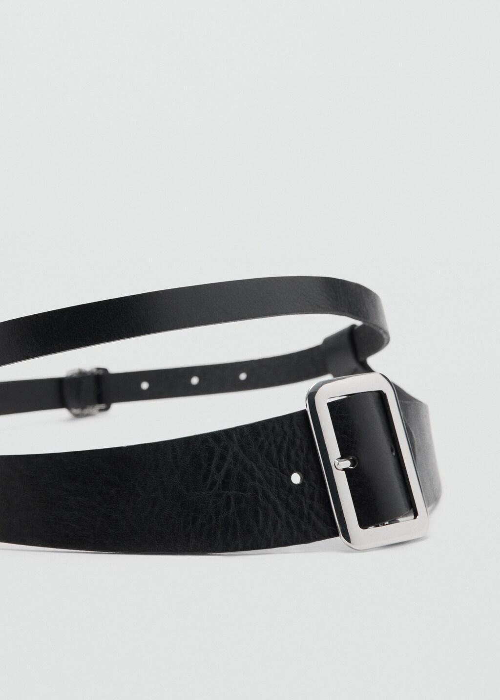 Black Leather Mixed Belt, Black, large image number 1