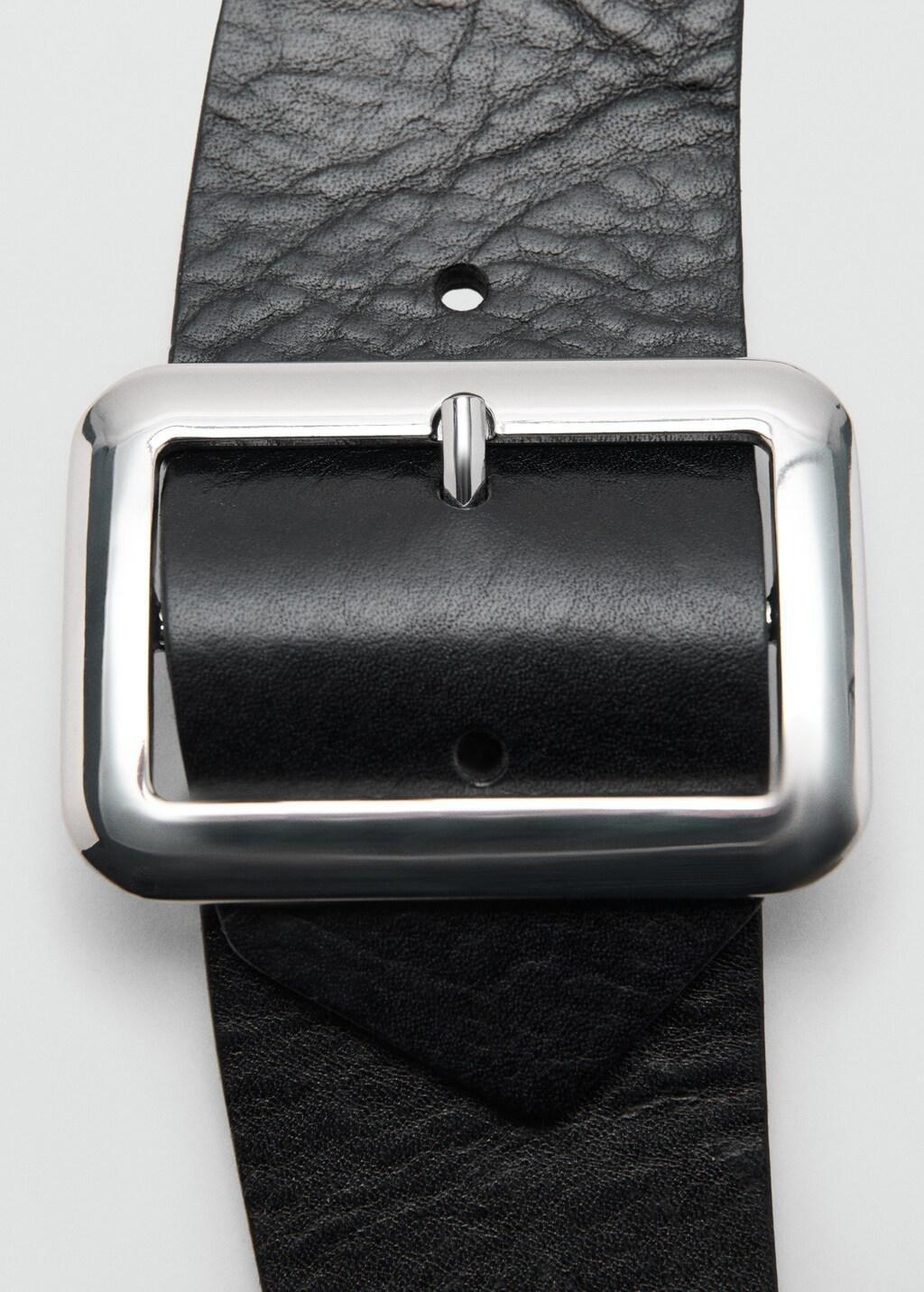 Black Leather Mixed Belt, Black, large image number 2