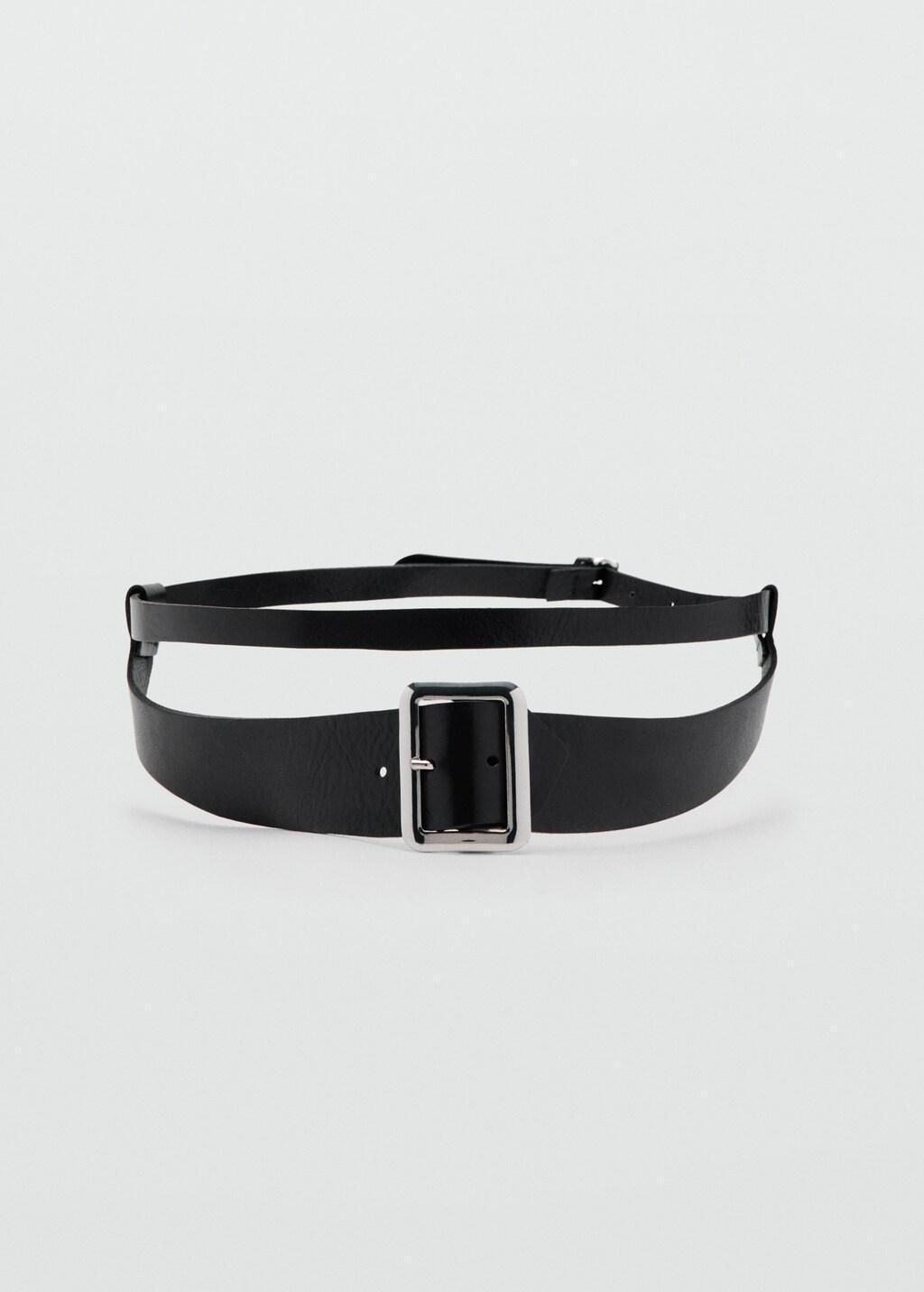 Black Leather Mixed Belt, Black, large image number 4
