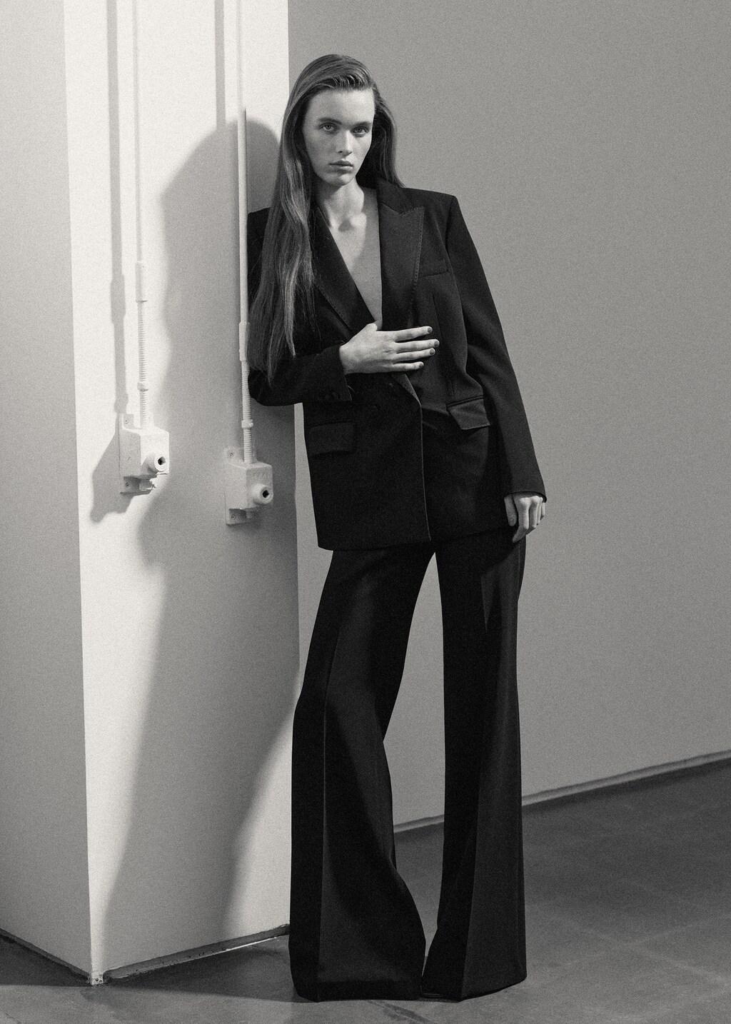 Black High-Waist Flared Trousers, Black, large image number 0