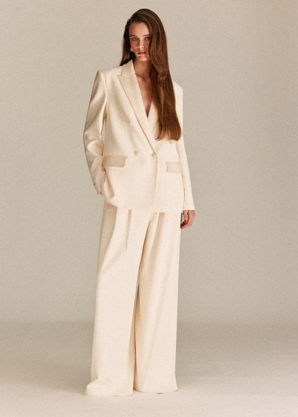 Beige Palazzo Pants Satin Waistband, 0201_05, large image number 0
