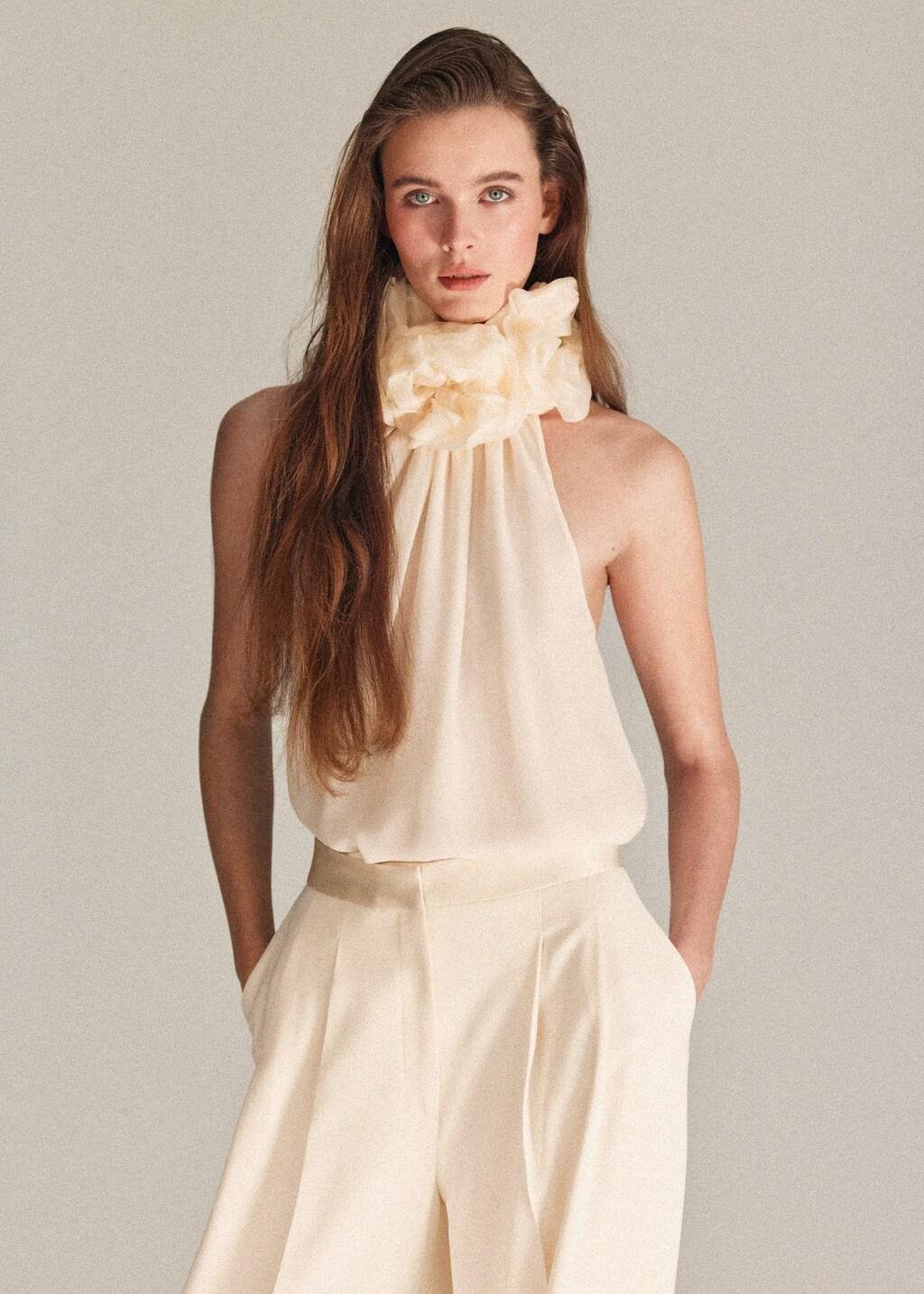 Beige Palazzo Pants Satin Waistband, 0201_05, large image number 2
