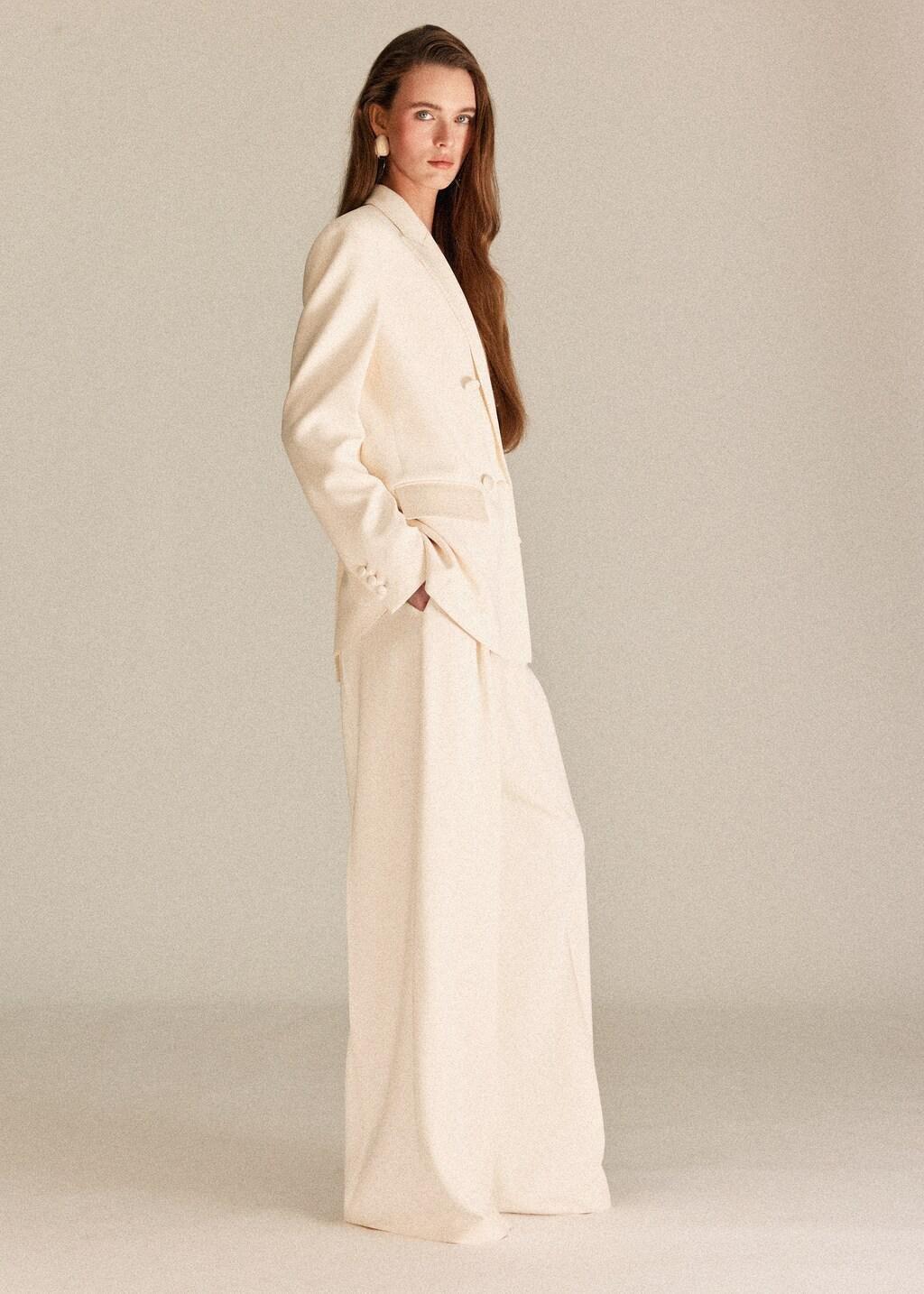 Beige Palazzo Pants Satin Waistband, 0201_05, large image number 3