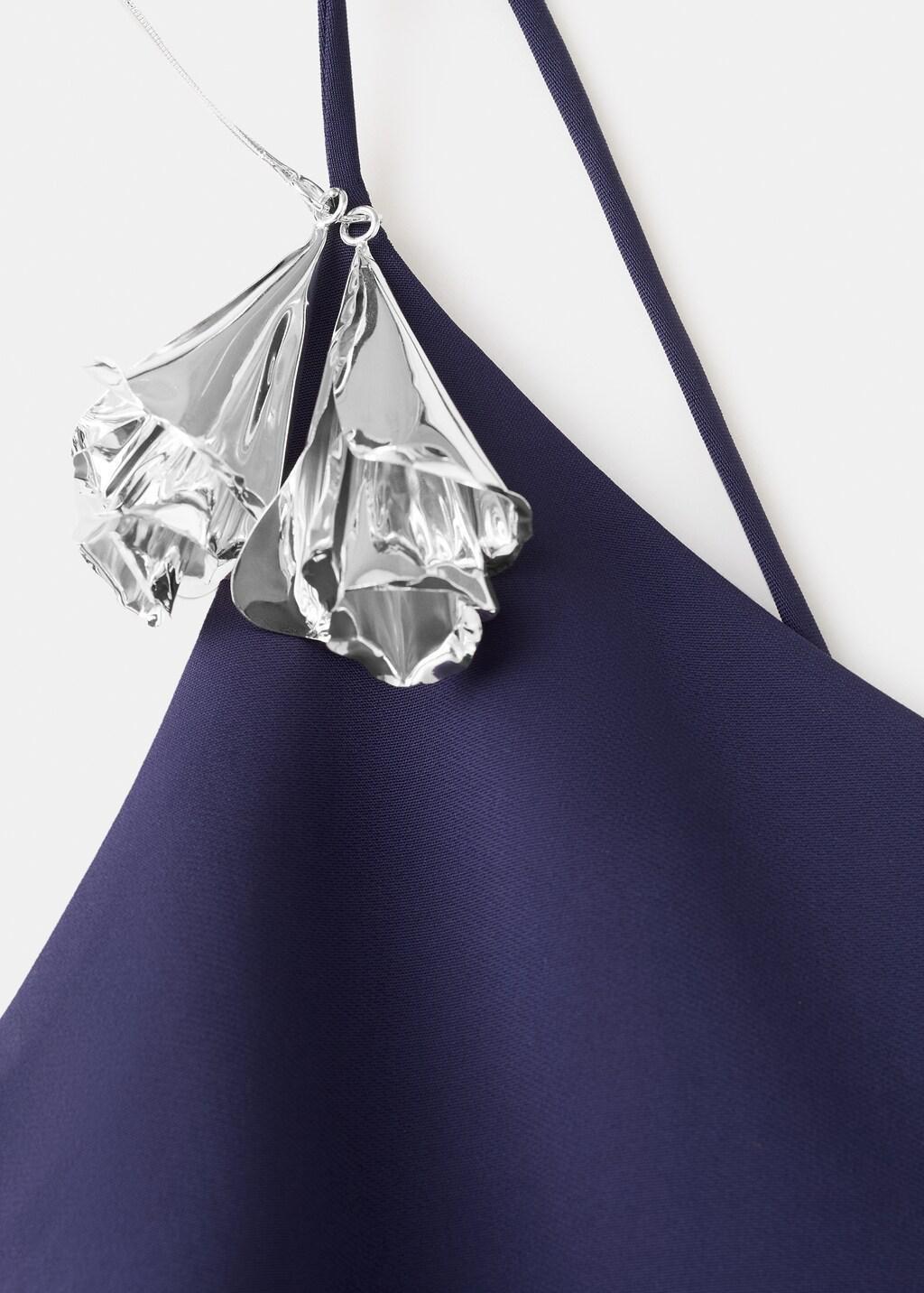 Blue Asymmetrical Dress With Metallic applique, Dark Blue, medium