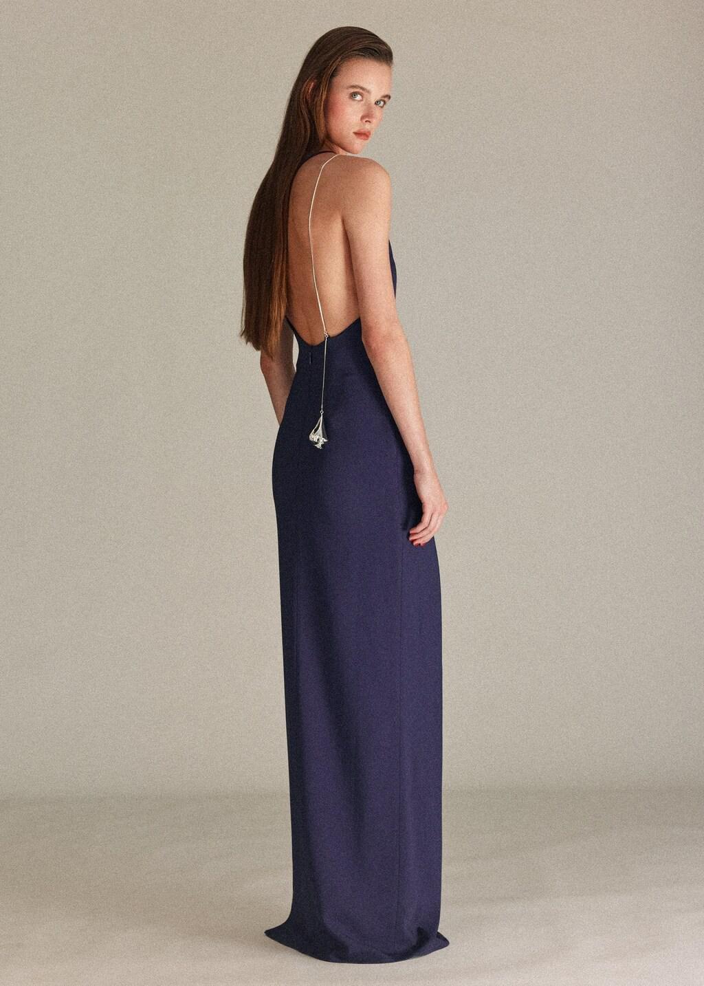 Blue Asymmetrical Dress With Metallic applique, Dark Blue, medium