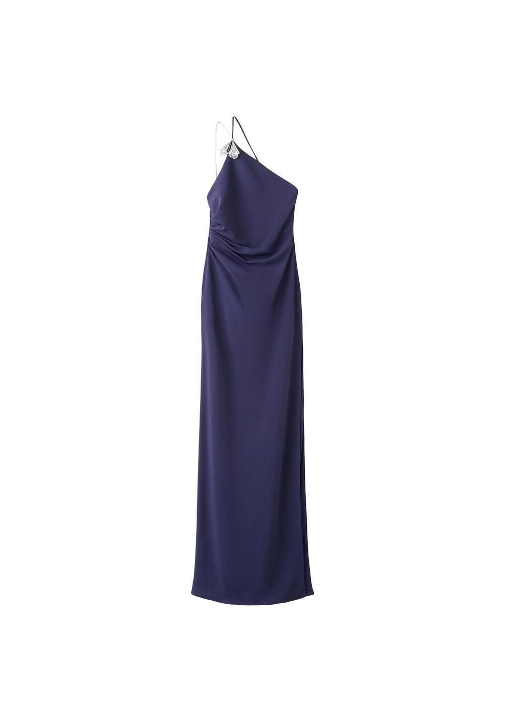 Blue Asymmetrical Dress With Metallic applique, Dark Blue, large image number 6