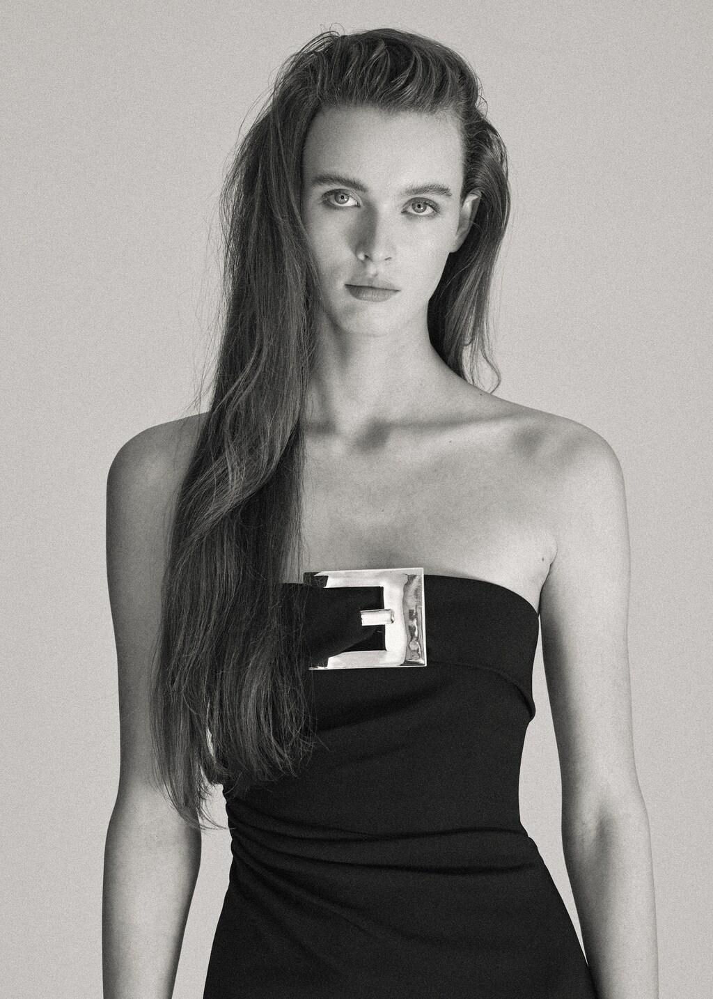 Black Strapless Dress Metal Buckle, Black, large image number 3