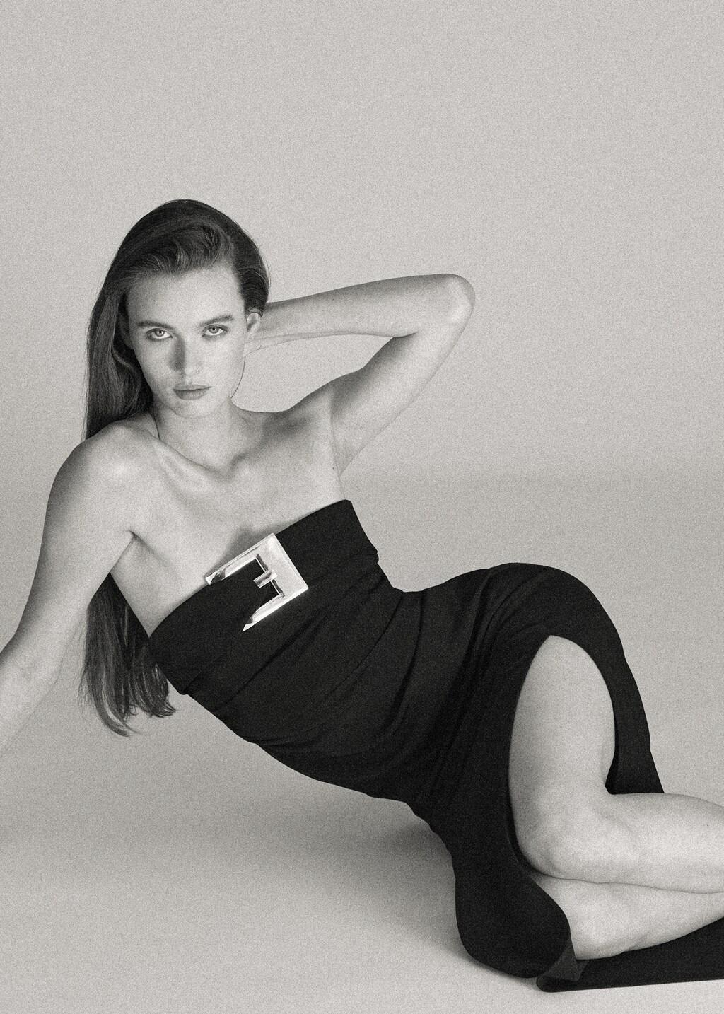 Black Strapless Dress Metal Buckle, Black, large image number 4