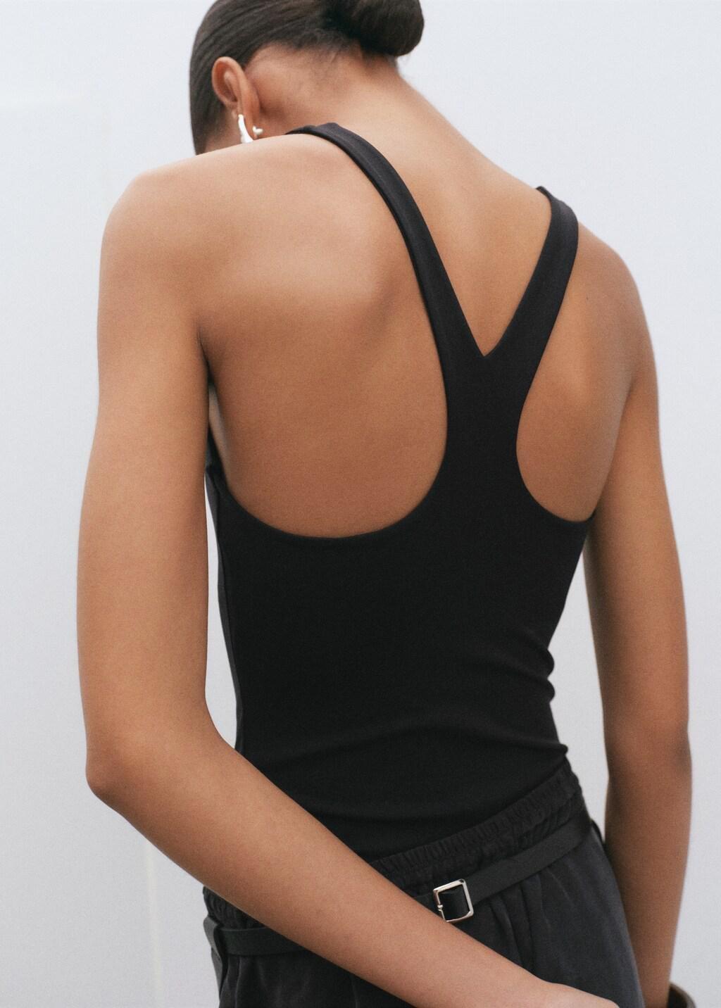 Black Fitted Bodysuit With Open Back, Black, large image number 2