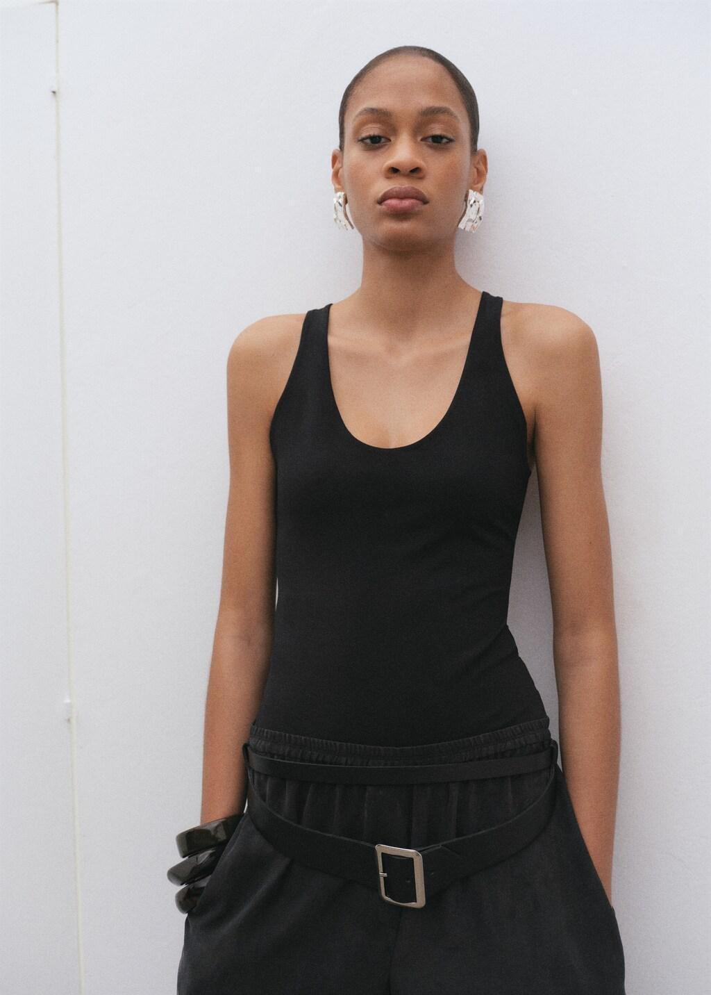Black Fitted Bodysuit With Open Back, Black, large image number 3