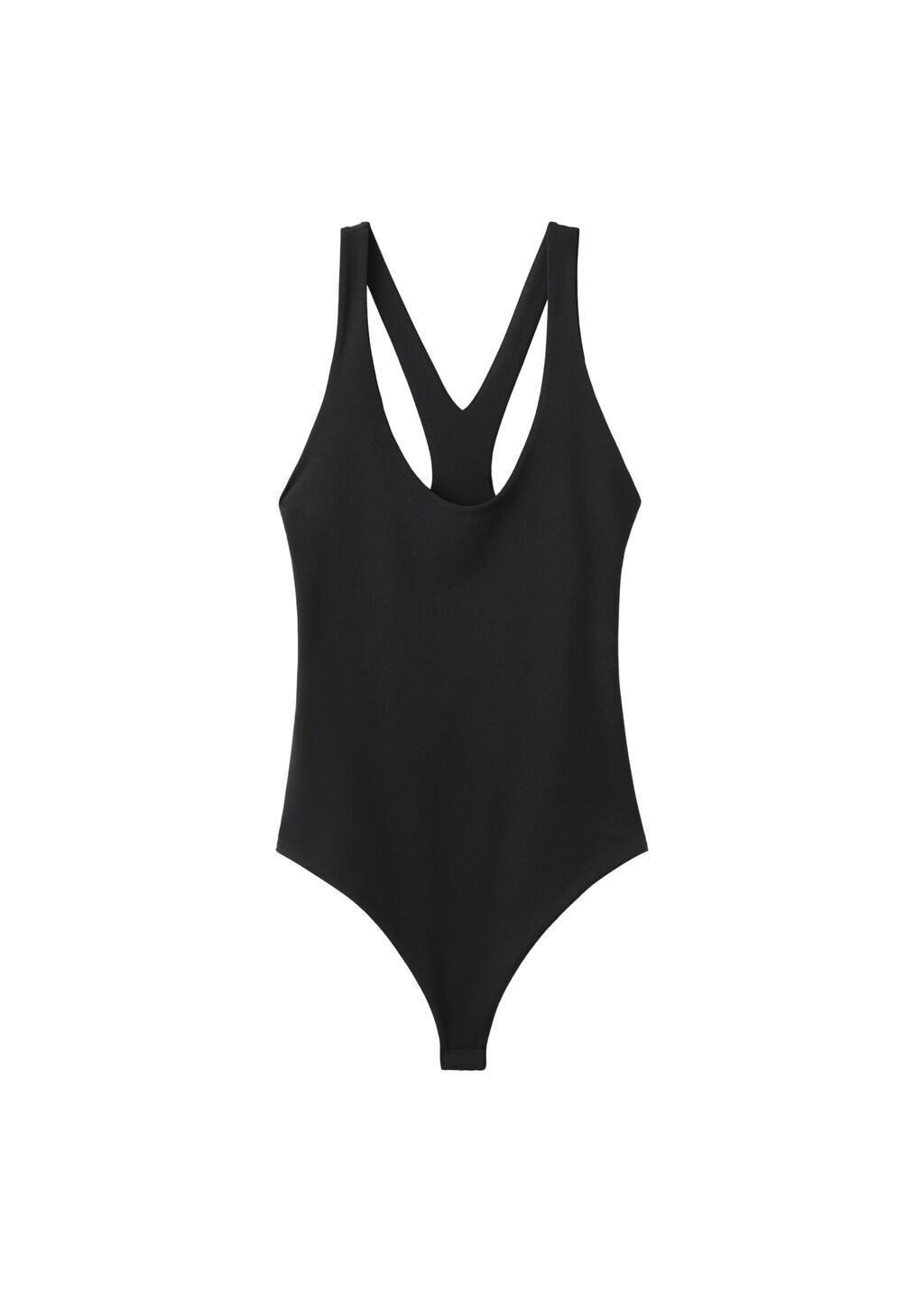 Black Fitted Bodysuit With Open Back, Black, large image number 6