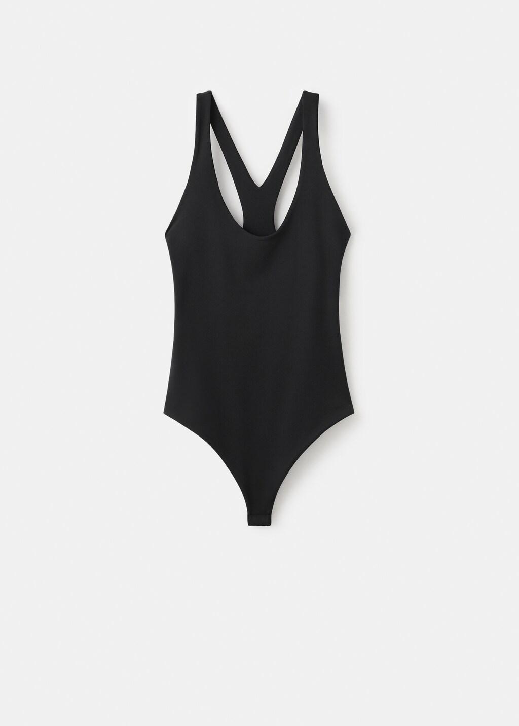 Black Fitted Bodysuit With Open Back, Black, large image number 7