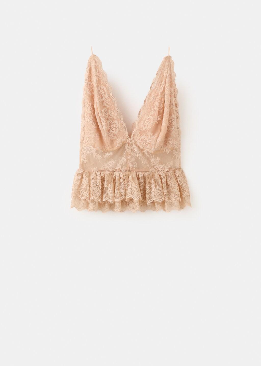 Beige Ruffles Lace Top, Light Beige, large image number 7