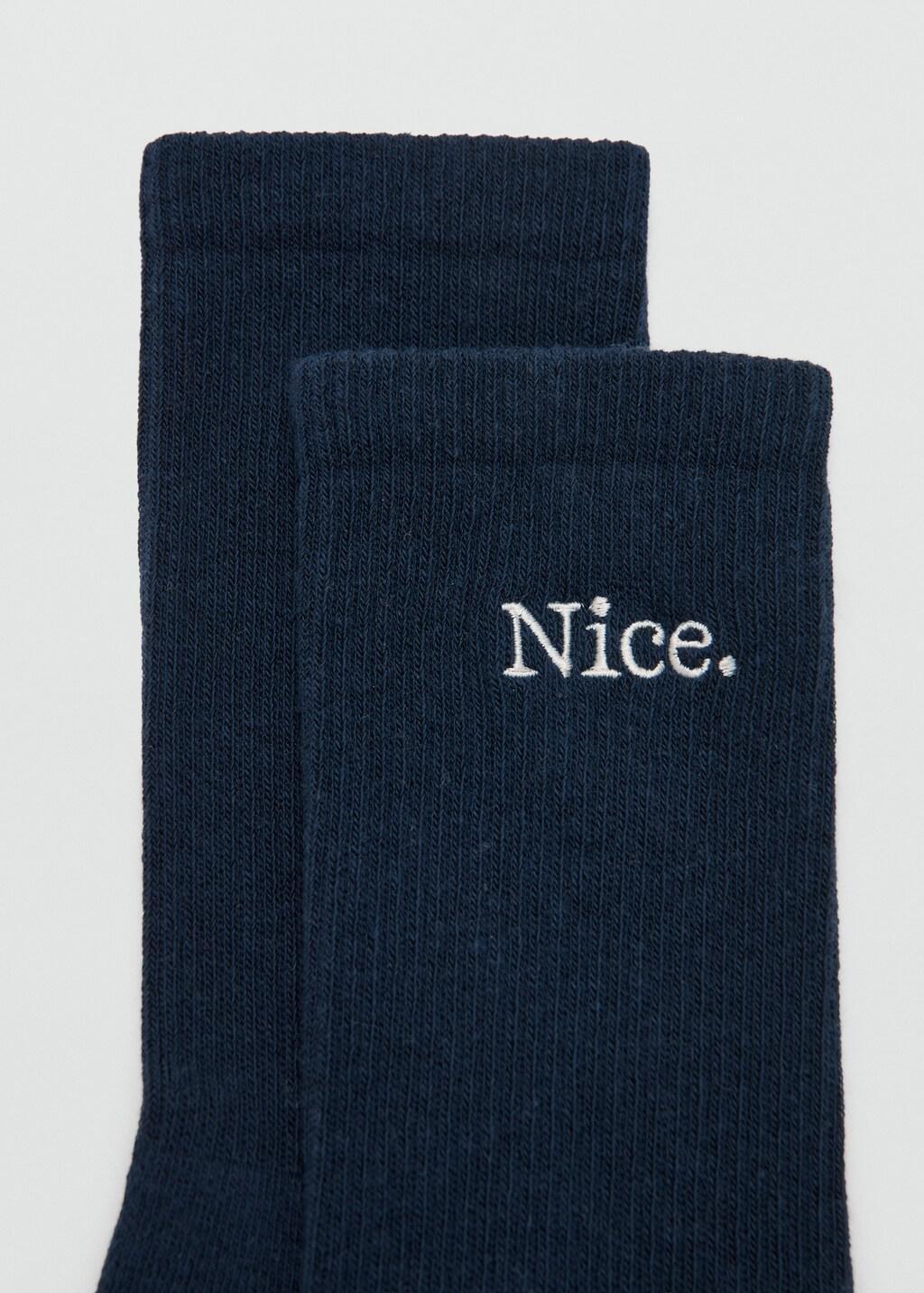 Navy Embroidered Cotton Socks, 0201_56, large image number 1