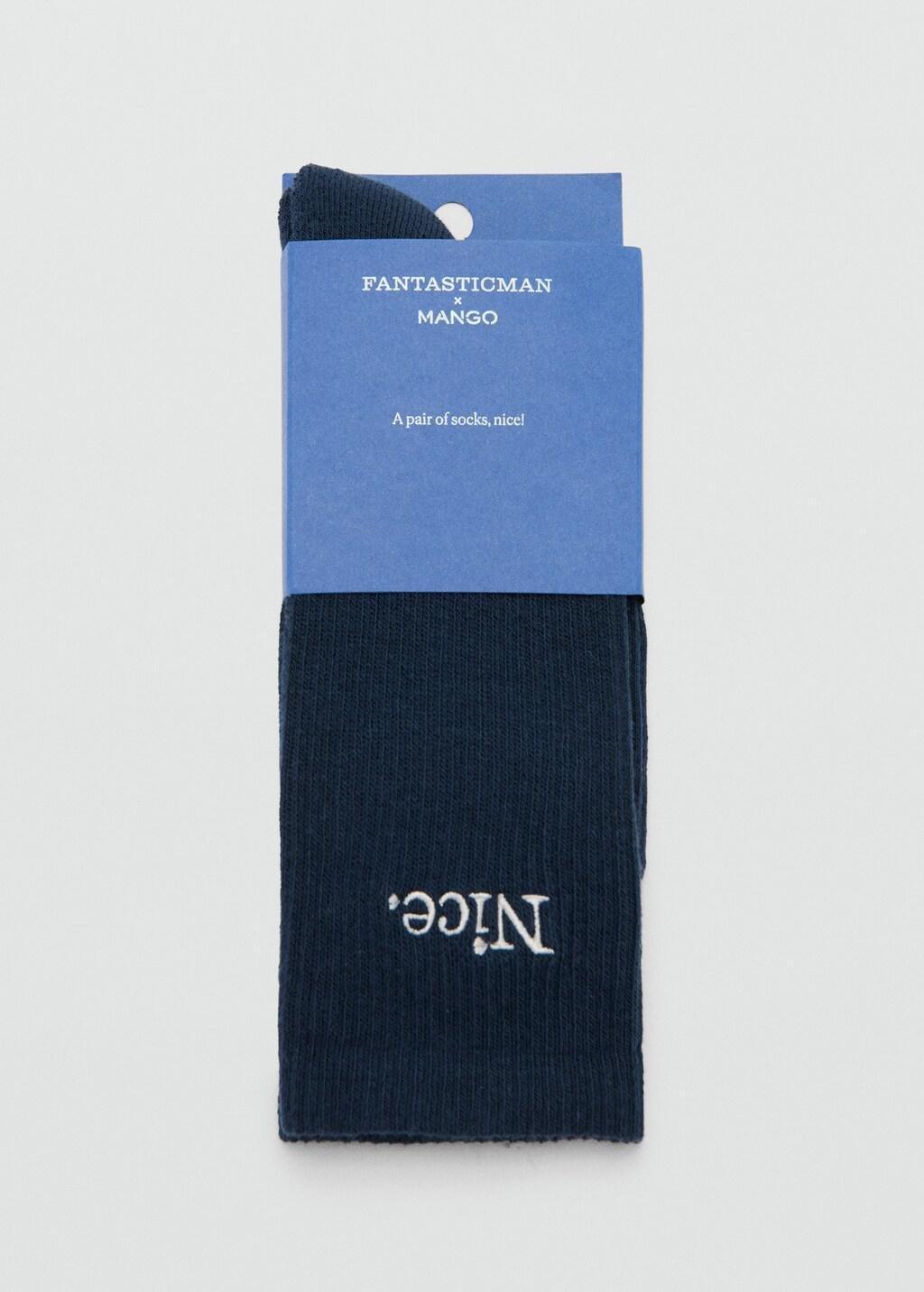 Navy Embroidered Cotton Socks, 0201_56, large image number 2