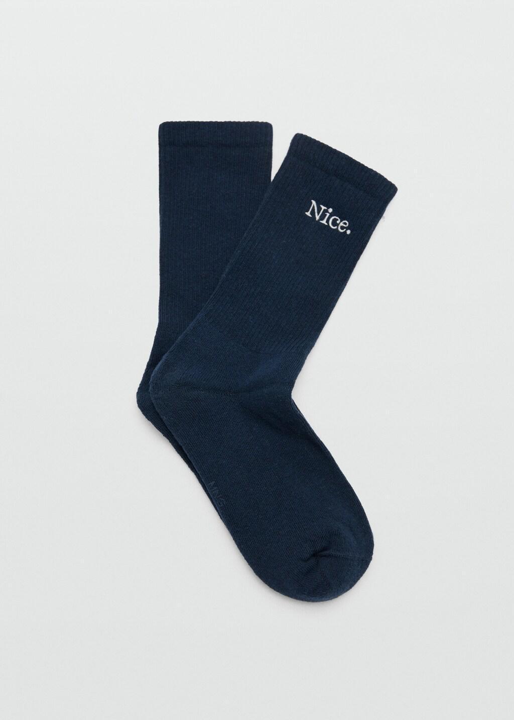 Navy Embroidered Cotton Socks, 0201_56, large image number 4