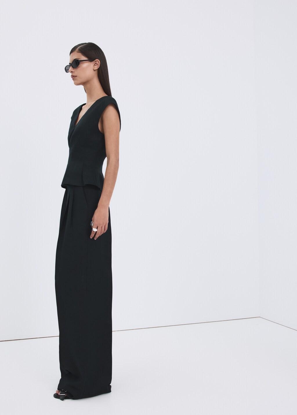 Navy Straight-Fit Linen Trousers With Pleats, Navy, large image number 0