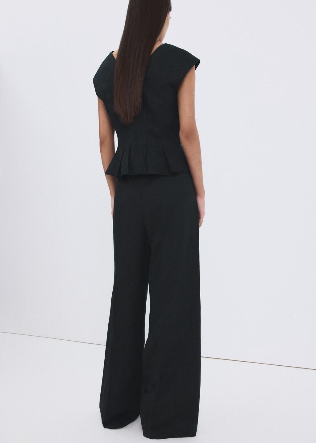 Navy Straight-Fit Linen Trousers With Pleats, Navy, large image number 2