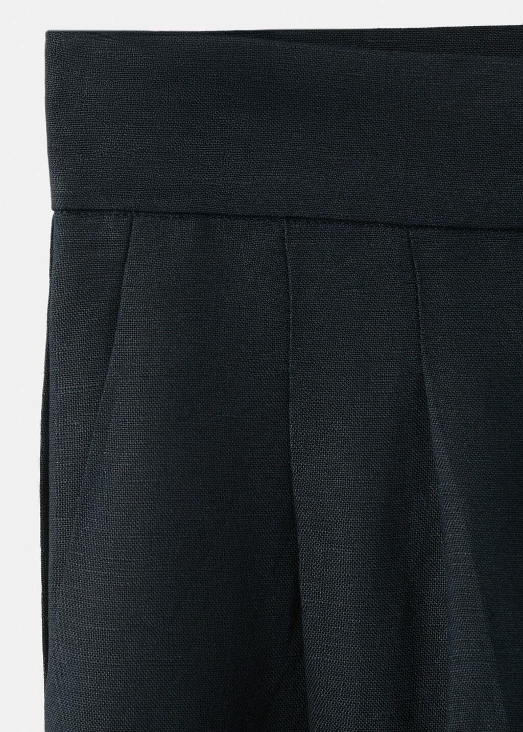 Navy Straight-Fit Linen Trousers With Pleats, Navy, large image number 5