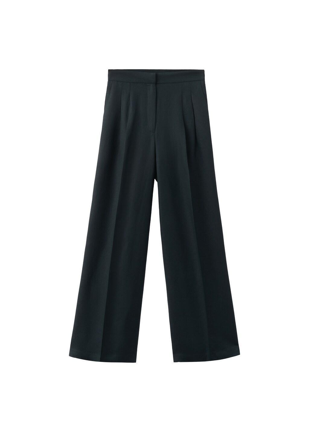 Navy Straight-Fit Linen Trousers With Pleats, Navy, large image number 6