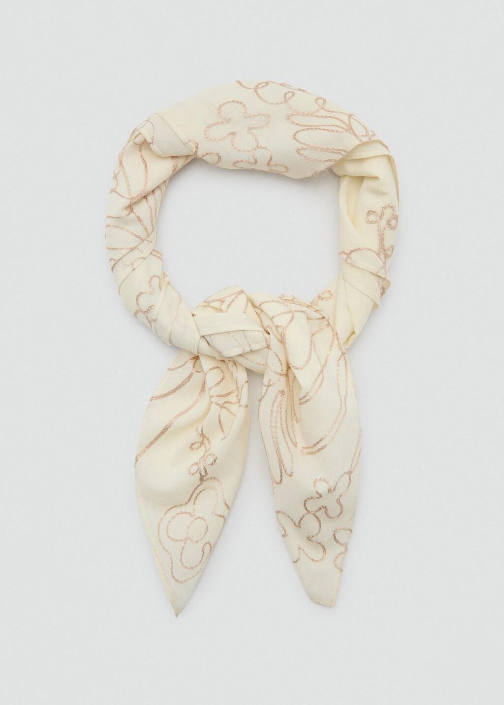 Beige Embroidered Handkerchief With Bead Detail, Kids Girl, Light Beige, large image number 1