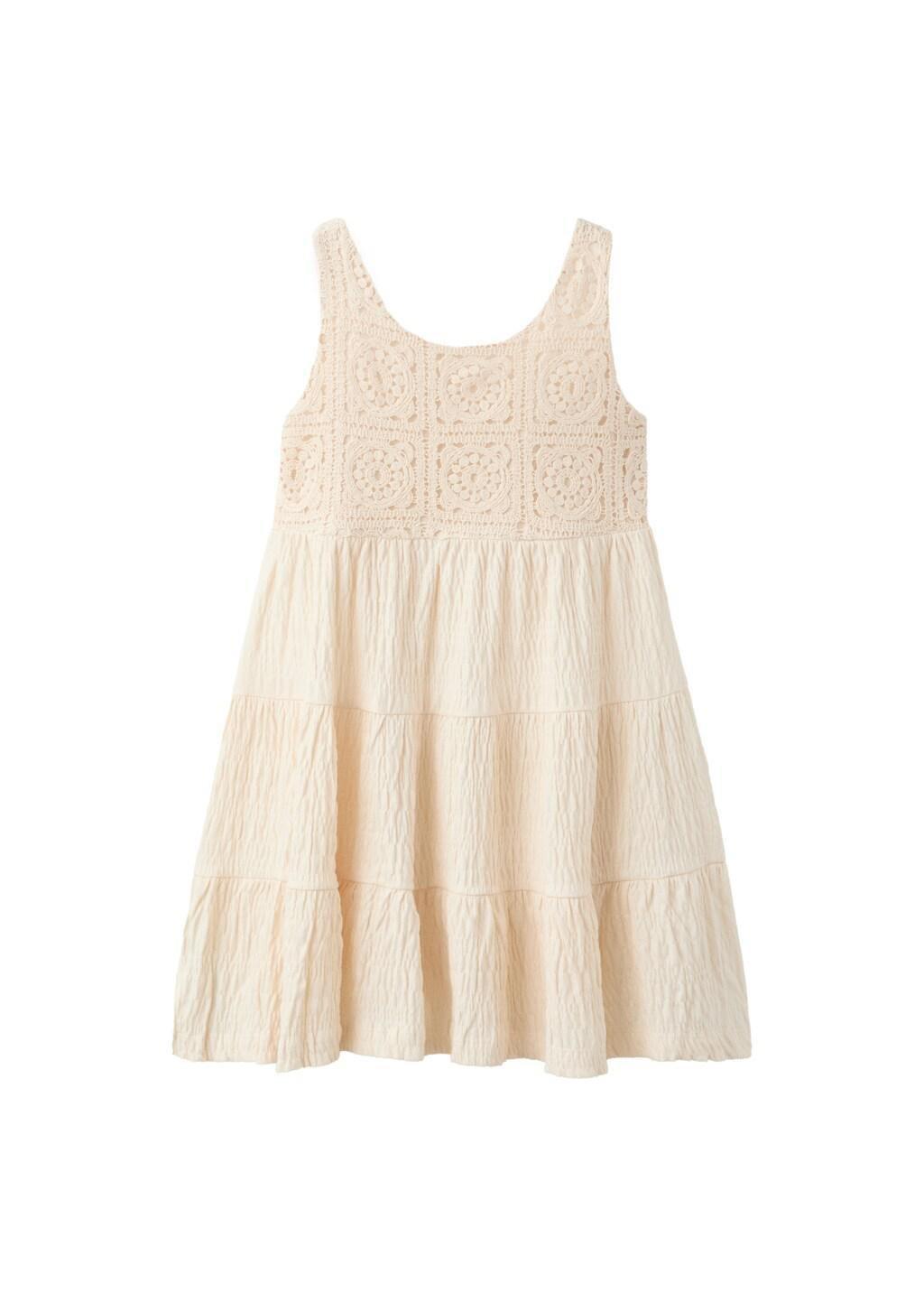 Beige Embroidered Textured Dress, Kids Girl, Light Beige, large image number 6