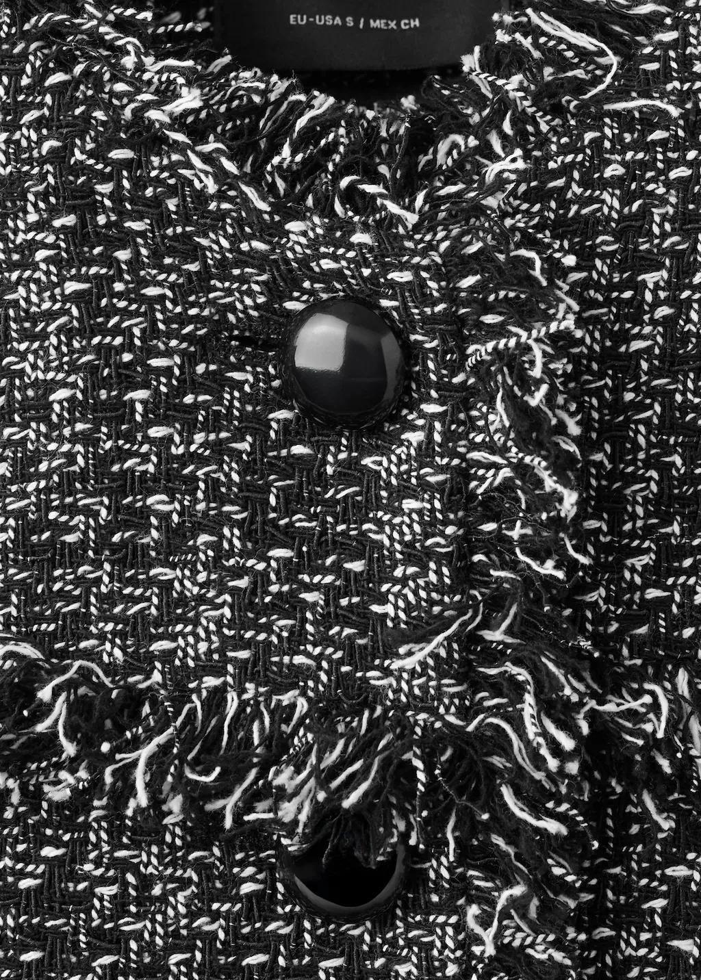Black Tweed Jacket With Frayed Ends, Black, medium