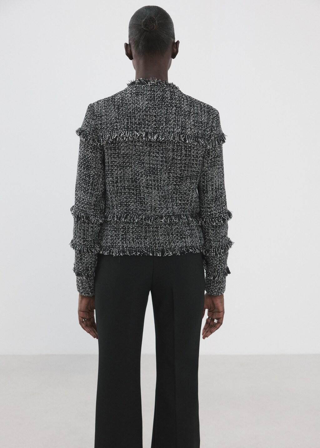 Black Tweed Jacket With Frayed Ends, Black, medium