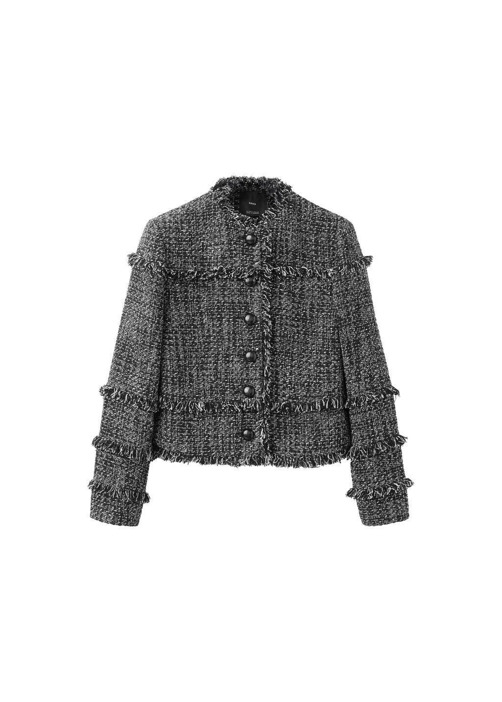 BLACK Tweed jacket with frayed ends, Black, large image number 5