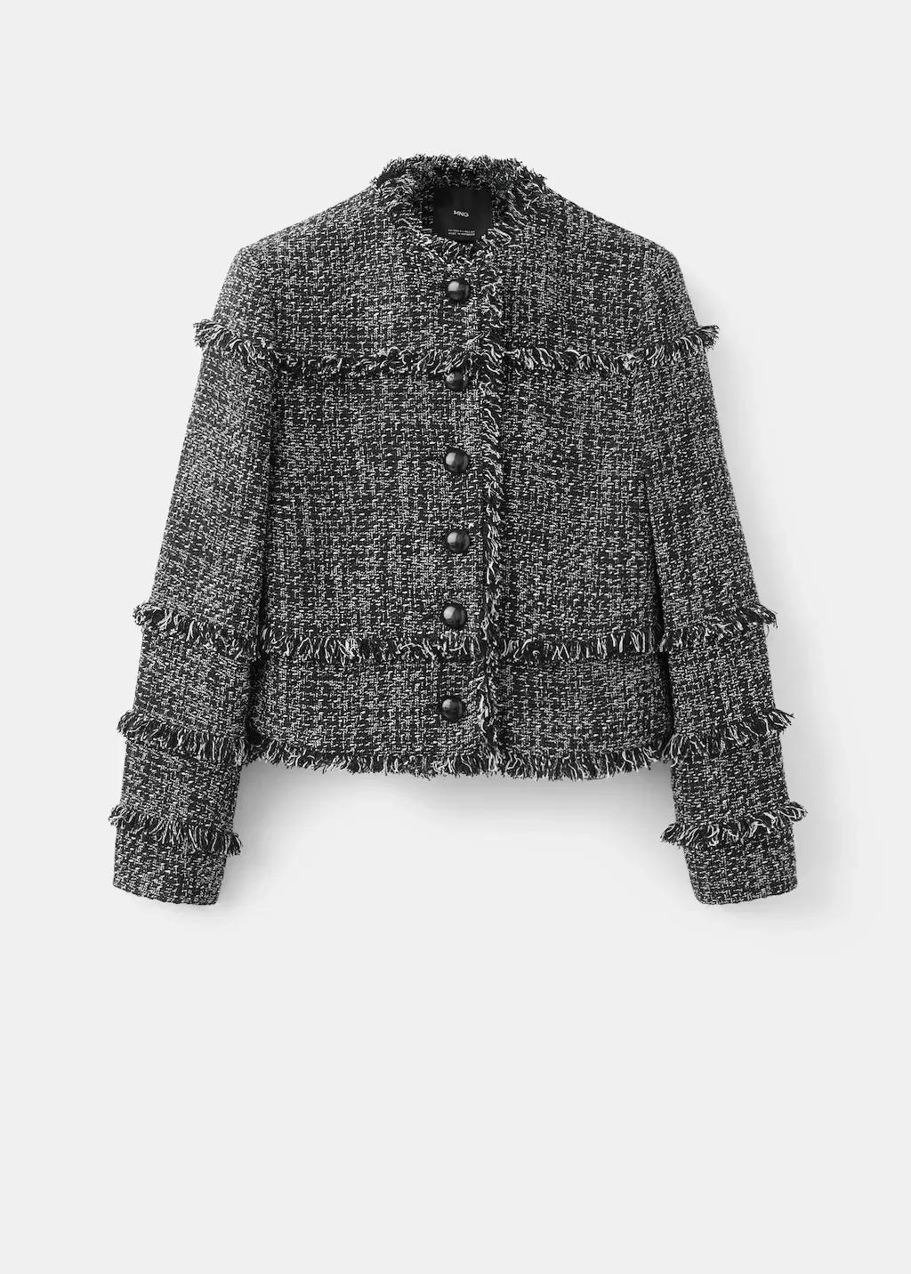 BLACK Tweed jacket with frayed ends, Black, large image number 6