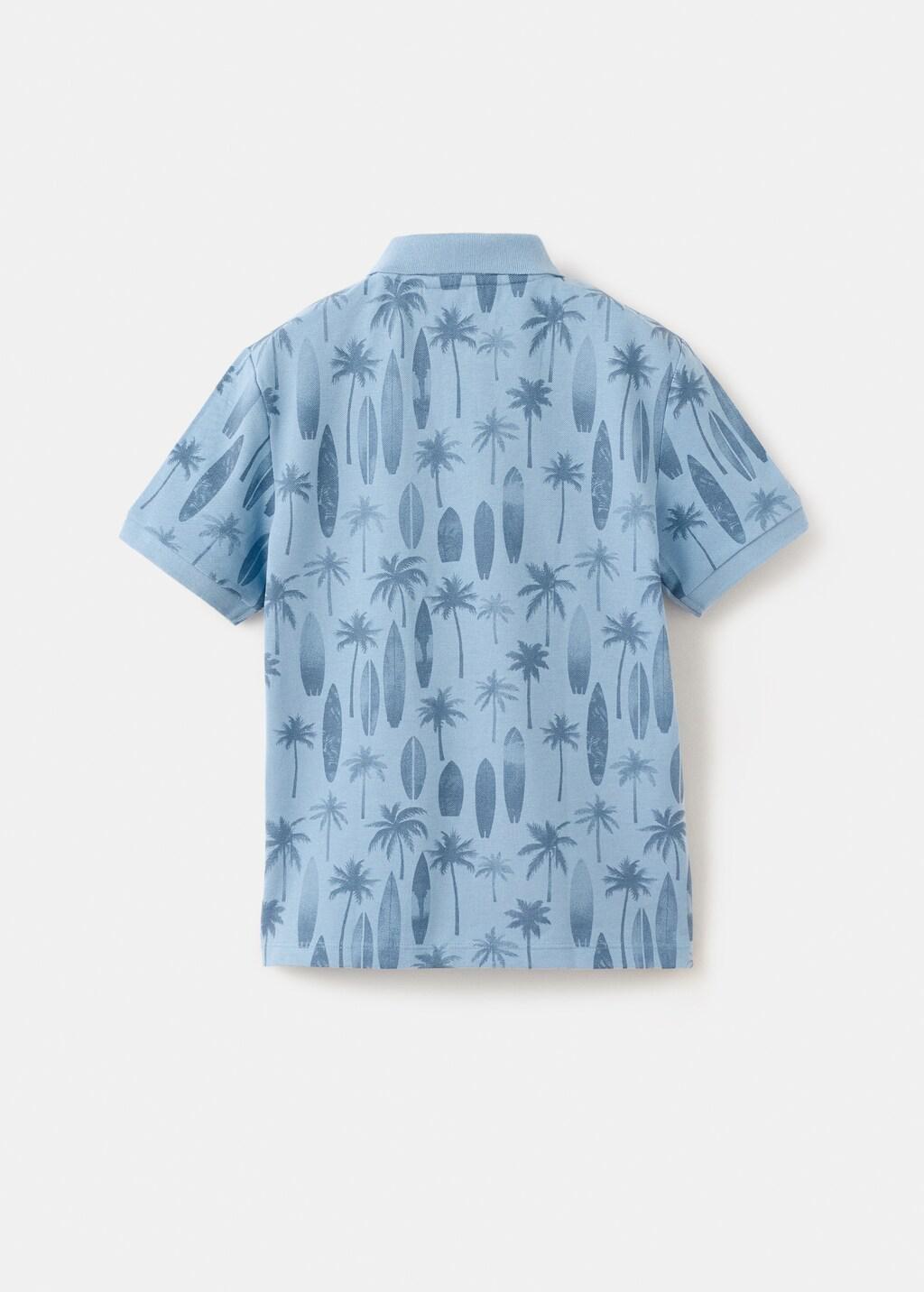 Blue Lt Pastel Printed Cotton Polo Shirt, Kids Boy, Light-Pastel Blue, large image number 1