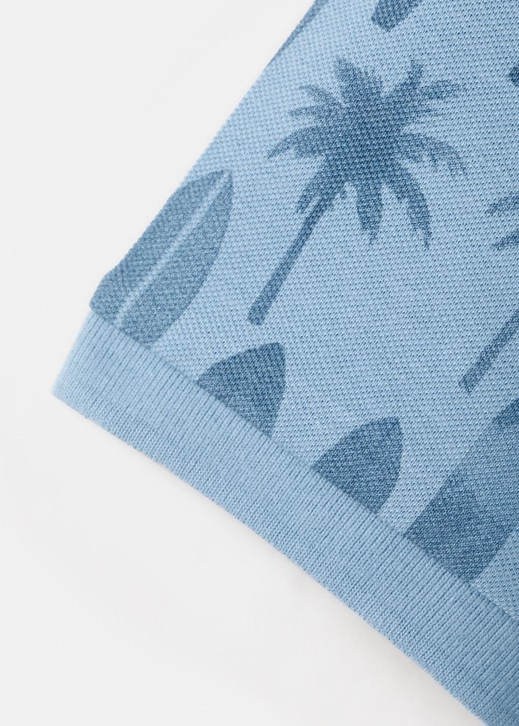 Blue Lt Pastel Printed Cotton Polo Shirt, Kids Boy, Light-Pastel Blue, medium